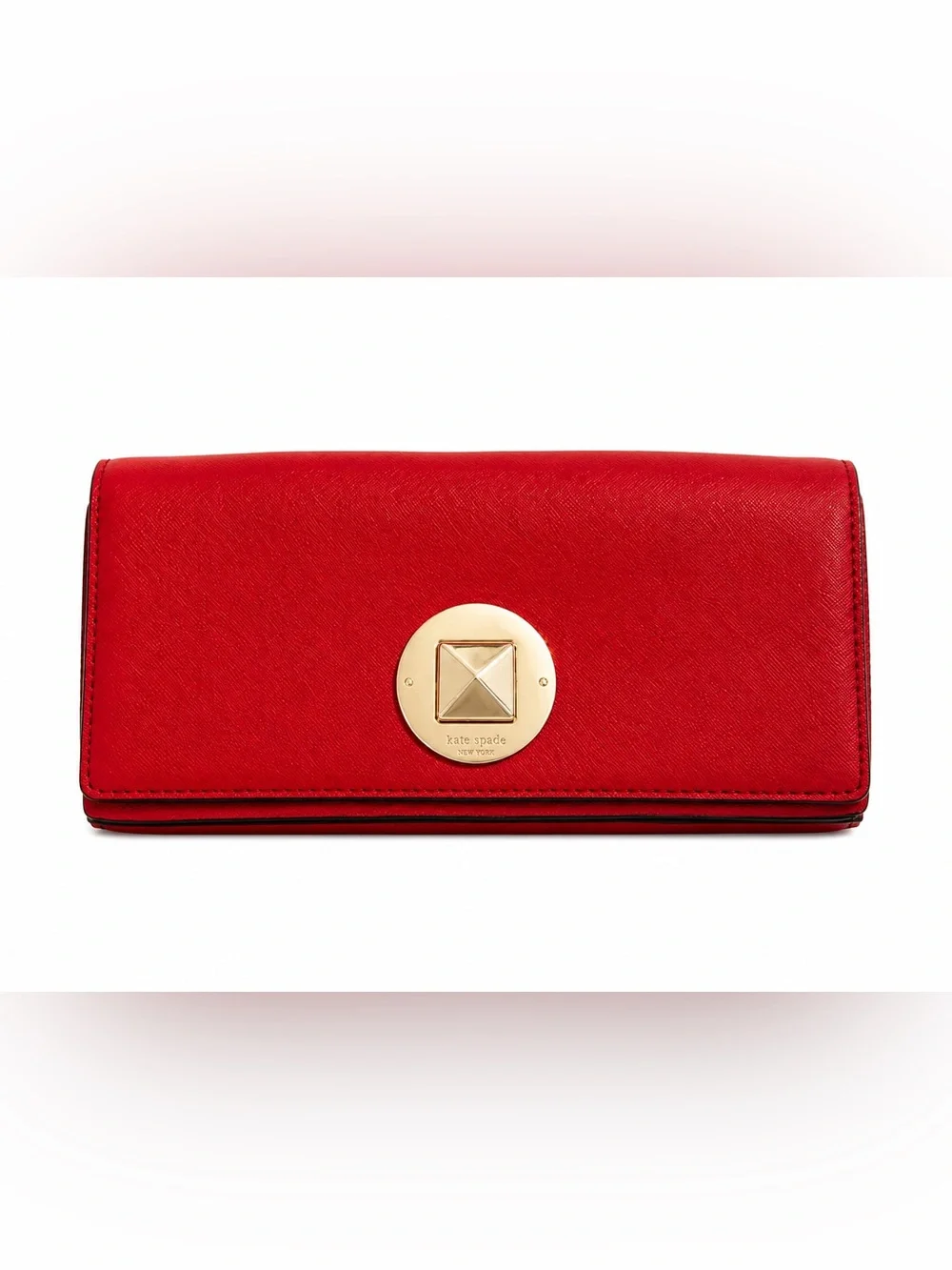 Kate Spade New York Red Saffiano Leather Turnlock Envelope Clutch Wallet